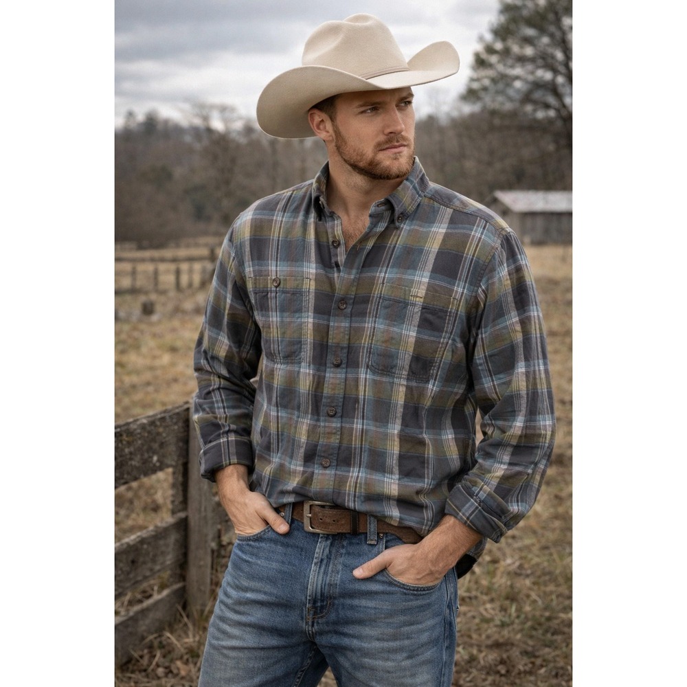 Duluth Trading Co Mens Plaid Flannel Shirt Long Sleeve Relaxed Fit Size L
